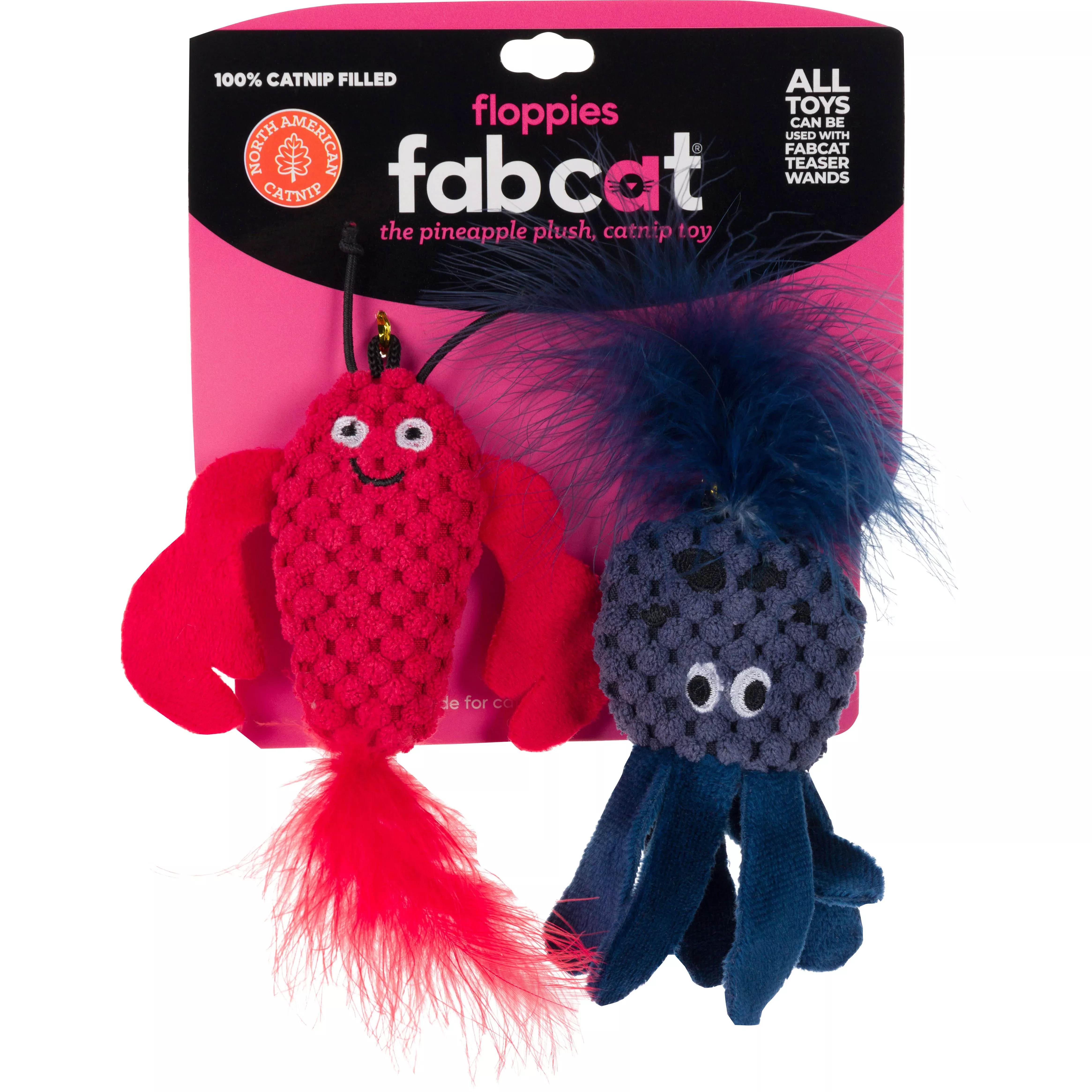 Fabcat Floppy Lobster and Octopus Cat Toys, Red/Dark Gray