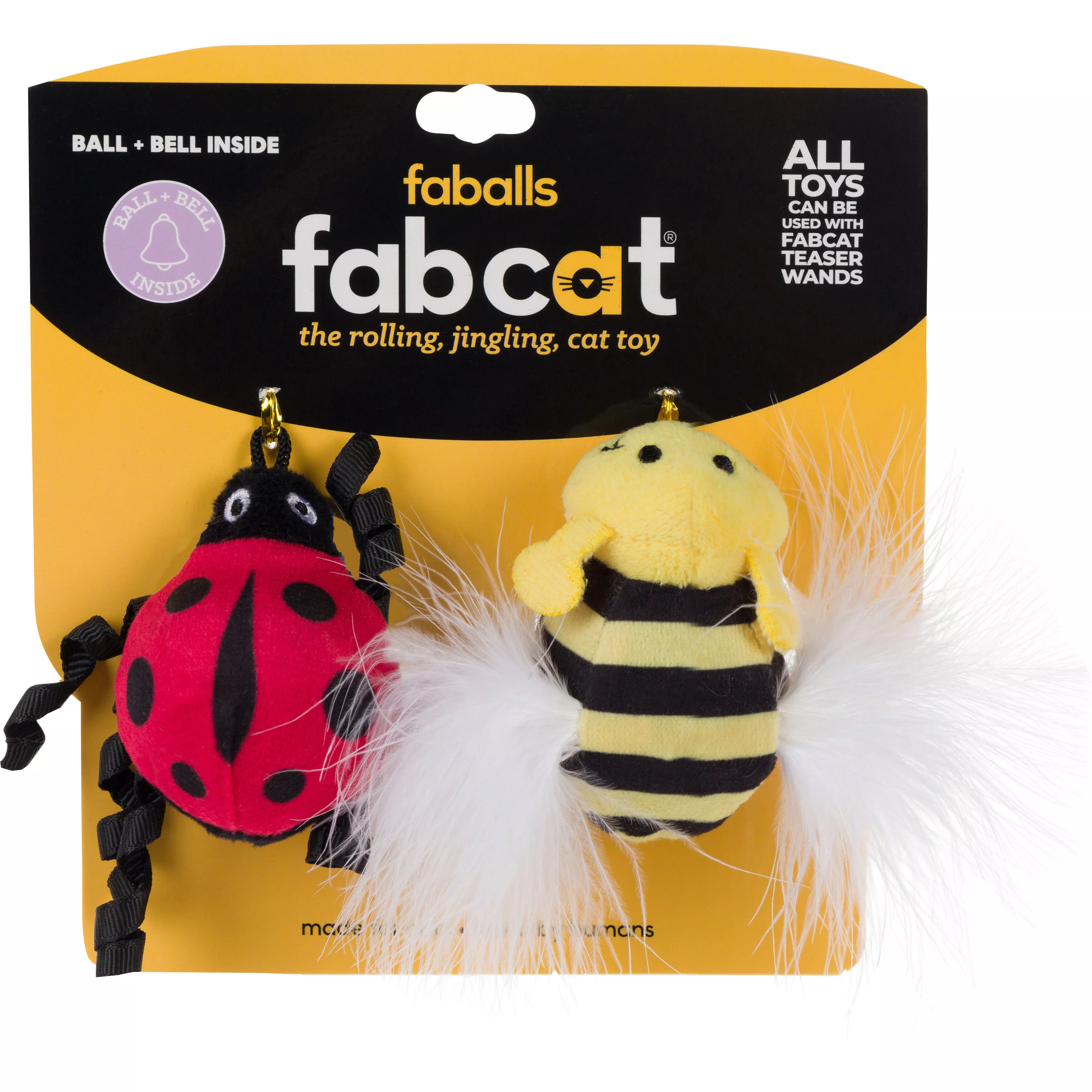 Fabdog Fabcat Faball Ladybug & Bumble Bee Cat Toy Red/Yellow