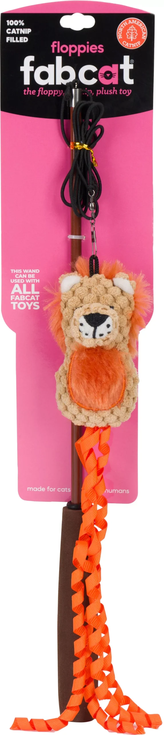 Fabdog Fabcat Floppy Lion Cat Teaser Toy, Orange