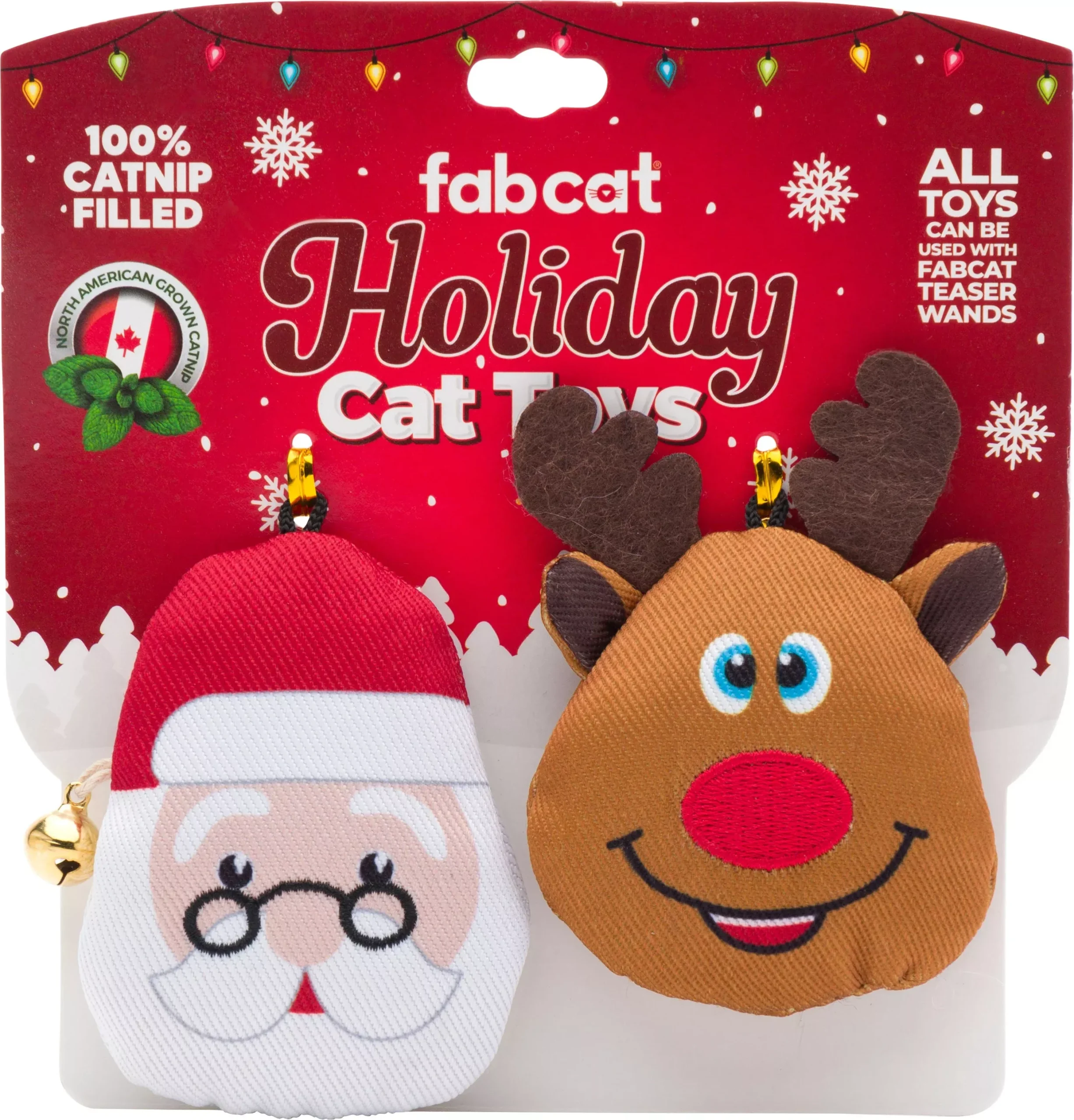 Fabdog Holiday Santa & Reindeer Cat Toys 2 Pack