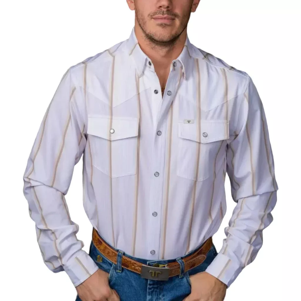 Ferrell Men's Tristan Cream Stripe Snap Shirt