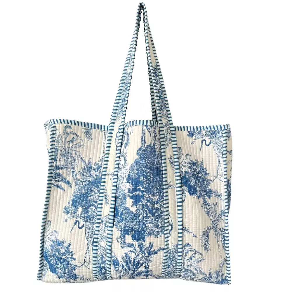 Floral Blue Quilted Cotton Tote