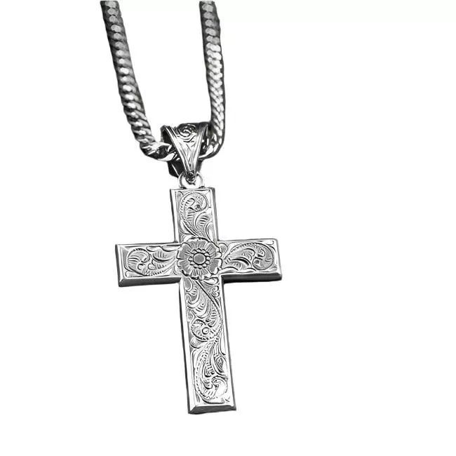 Floral Scroll Cross Necklace