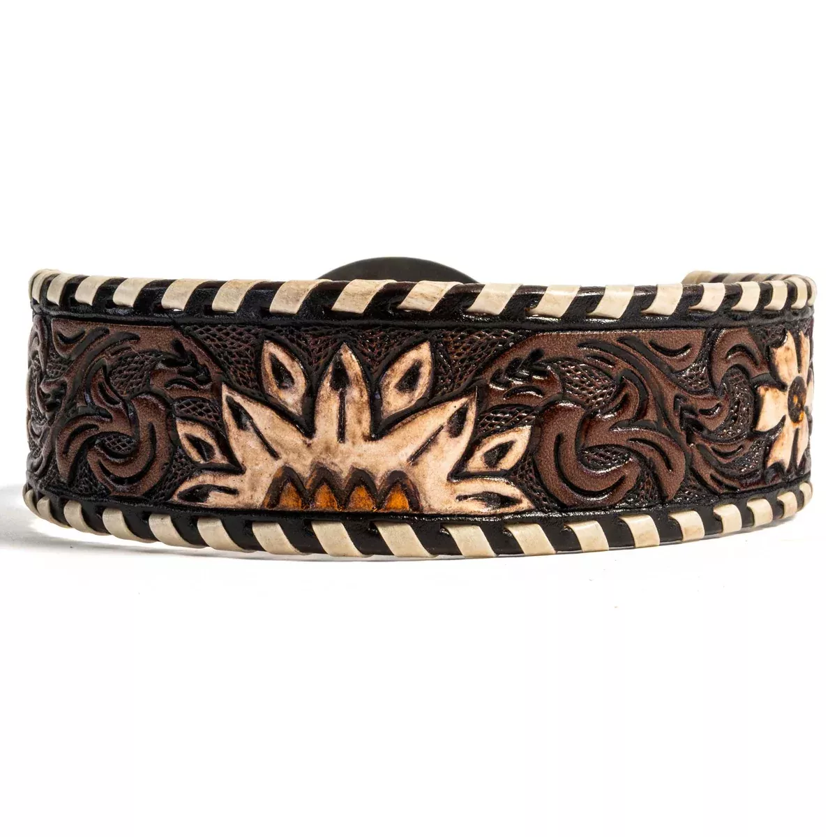 Floral Tooled Leather Dog Collar With Engraved Buckle