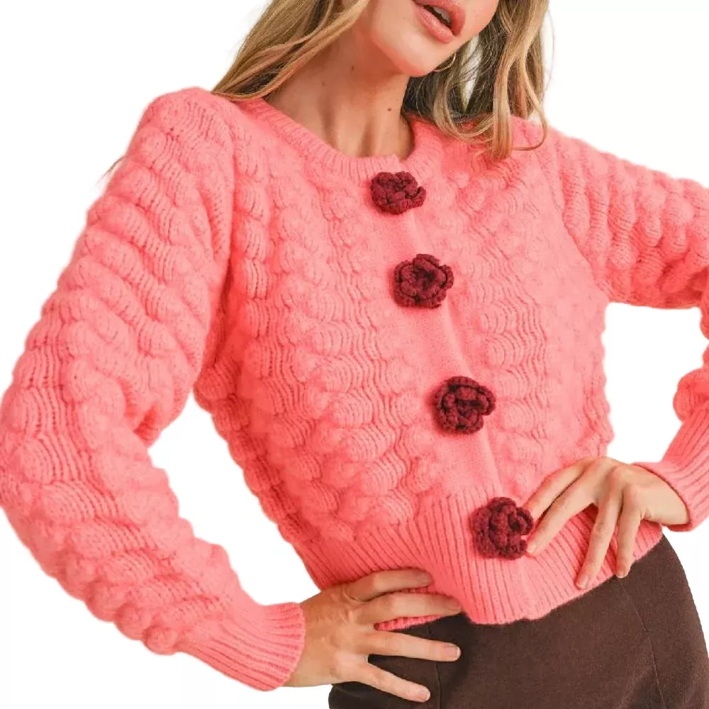 Flower Button Knit Sweater Cardigan - FINAL SALE