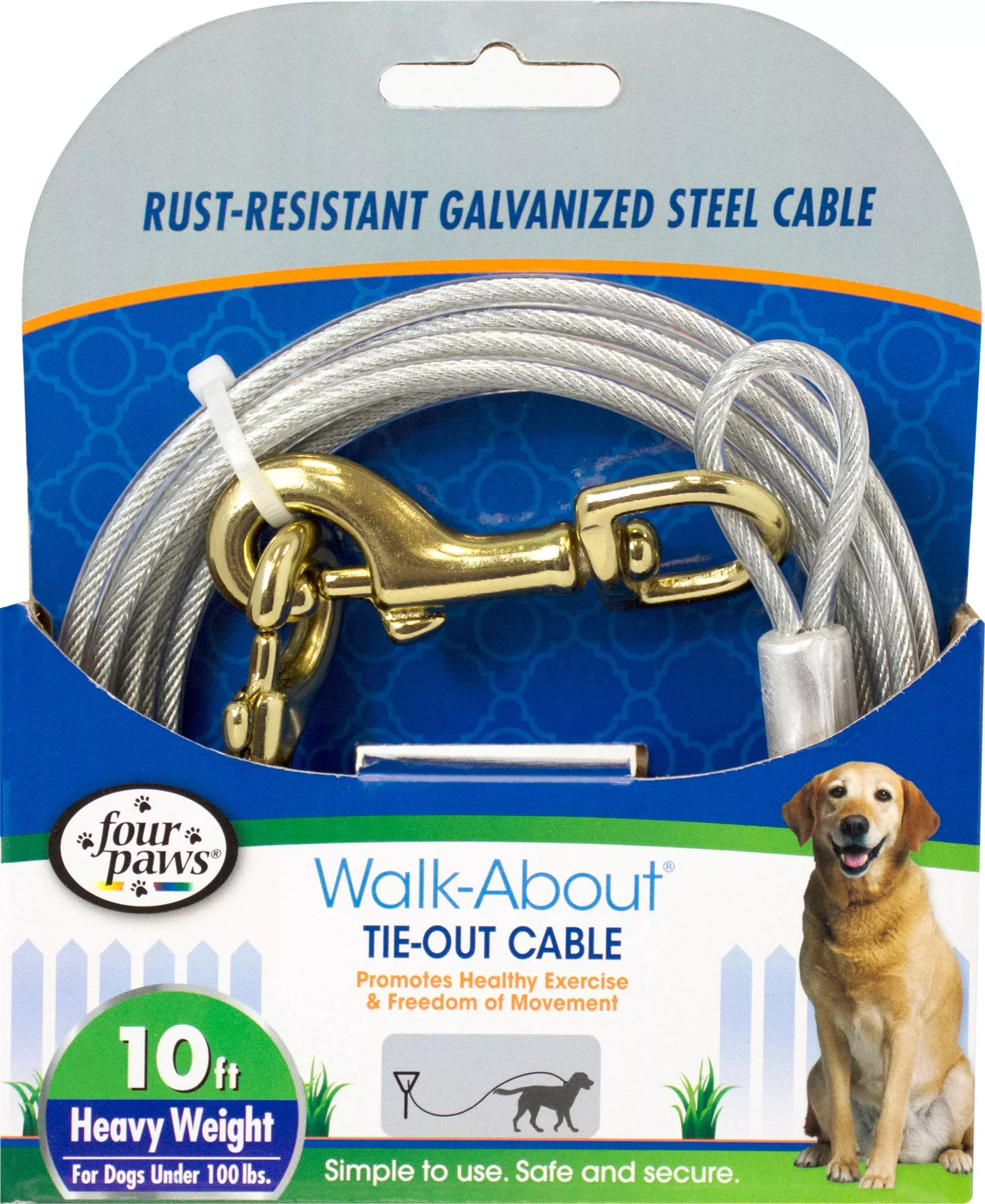 Four Paws Walk-About Tie-Out Cable, Heavy Weight, 10 ft, Silver