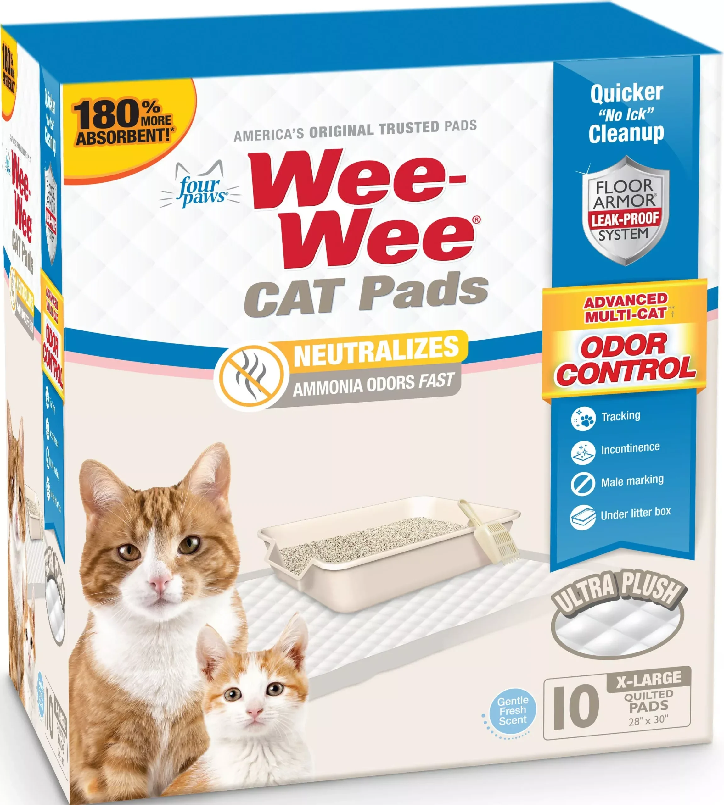 Four Paws Wee-Wee Cat Pads, Gentle Fresh Scent 10-Pack