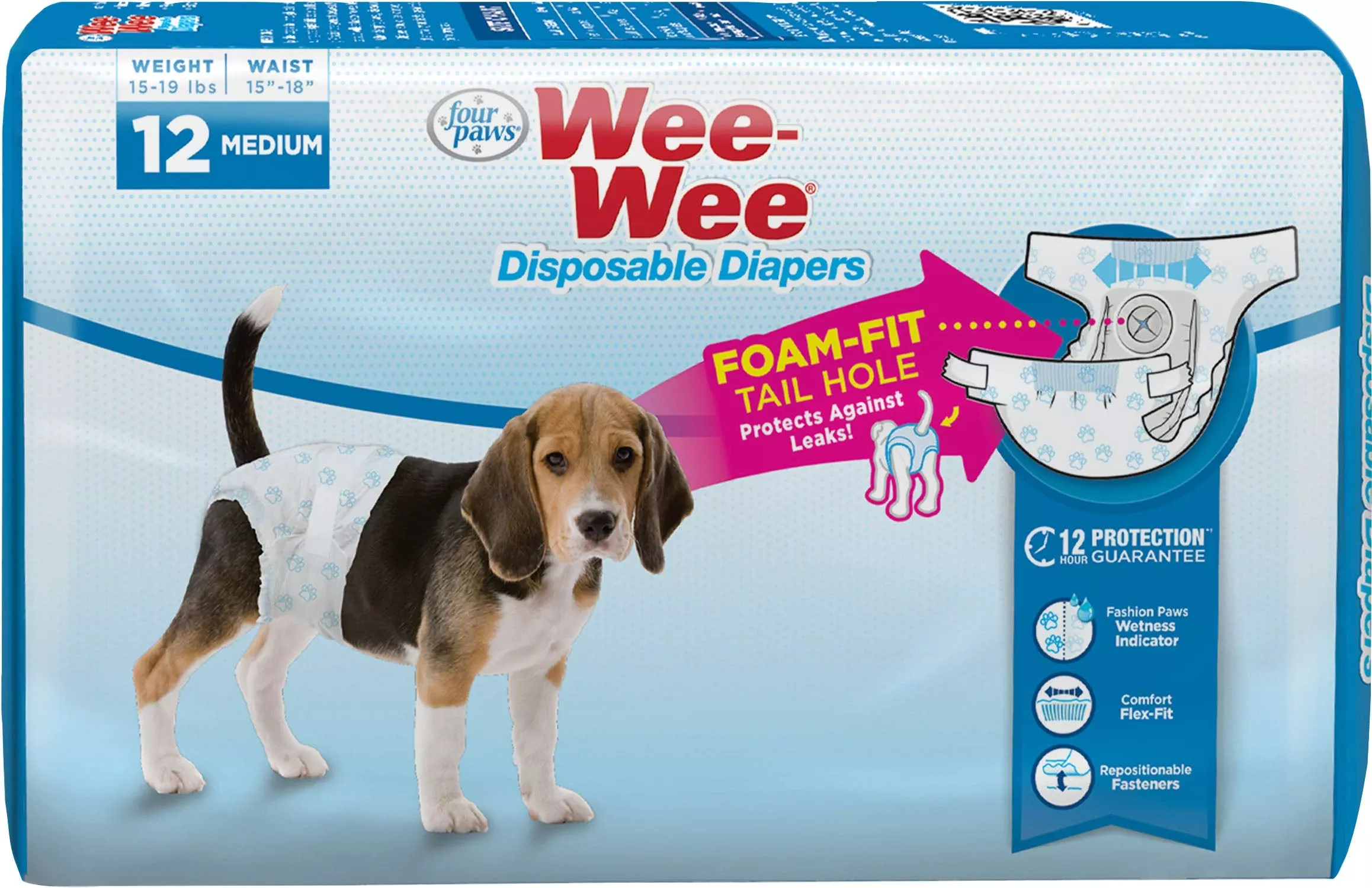 Four Paws Wee-Wee Disposable Diapers Medium, 12 Pack