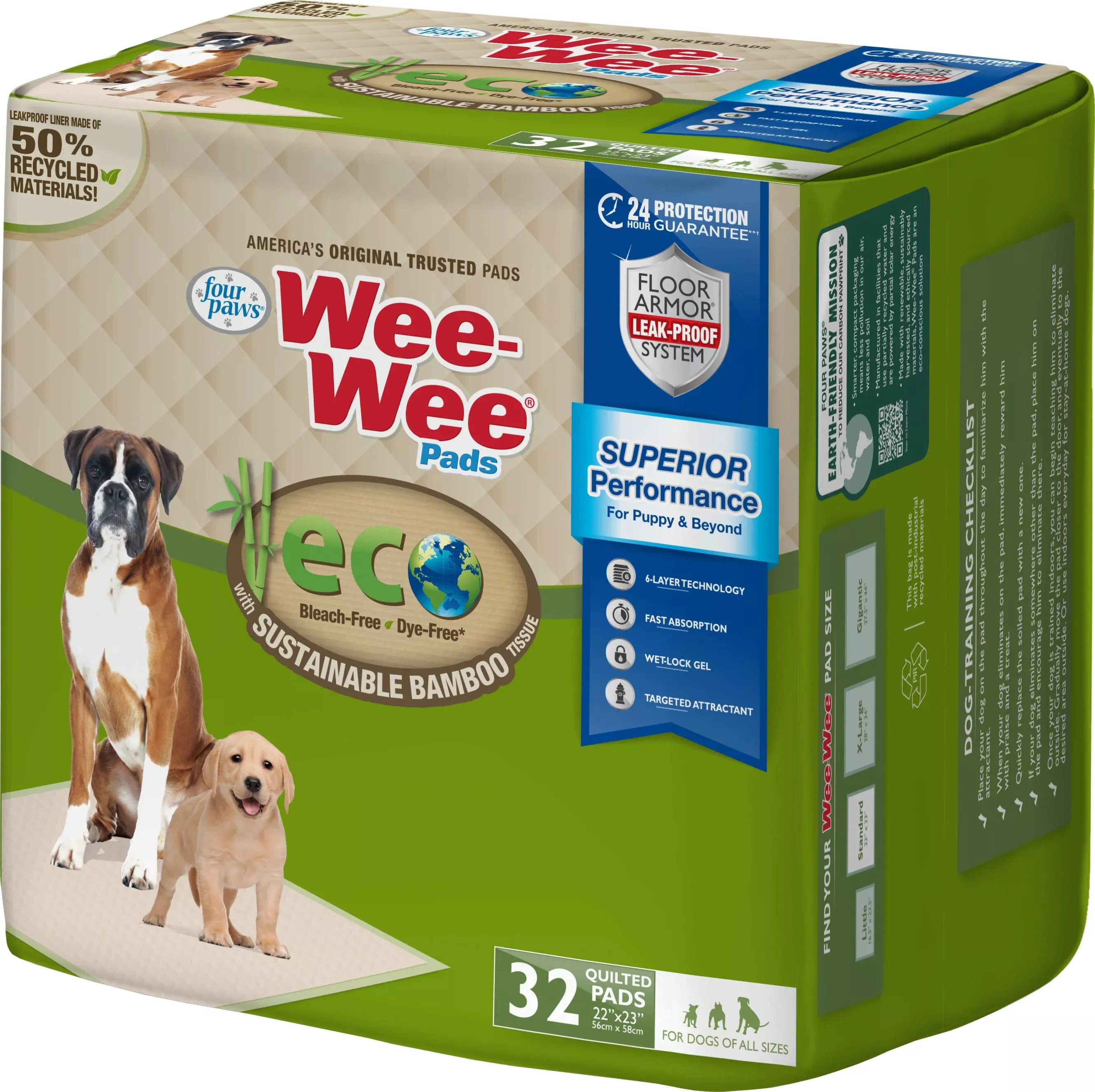 Four Paws Wee-Wee Eco Pads with Bamboo, 22 x 23 in, 32 Count