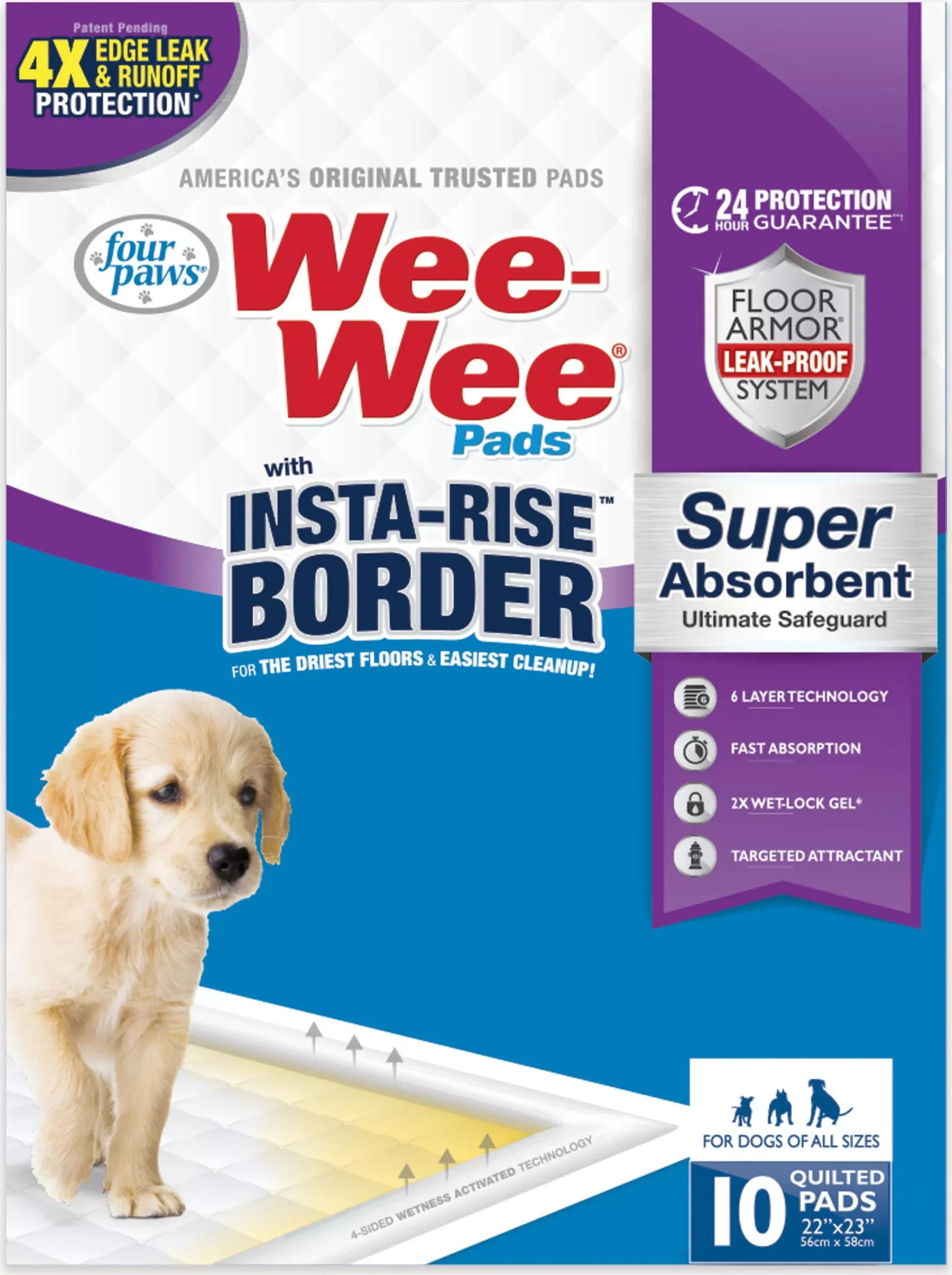 Four Paws Wee-Wee Insta-Rise Border Pad 22x23 in, 10 Pack