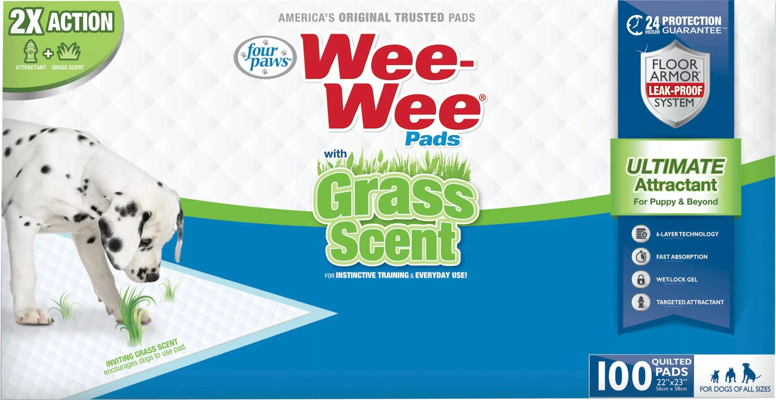 Four Paws Wee-Wee Pads with Grass Scent, 22 x 23 in, 100-Pack