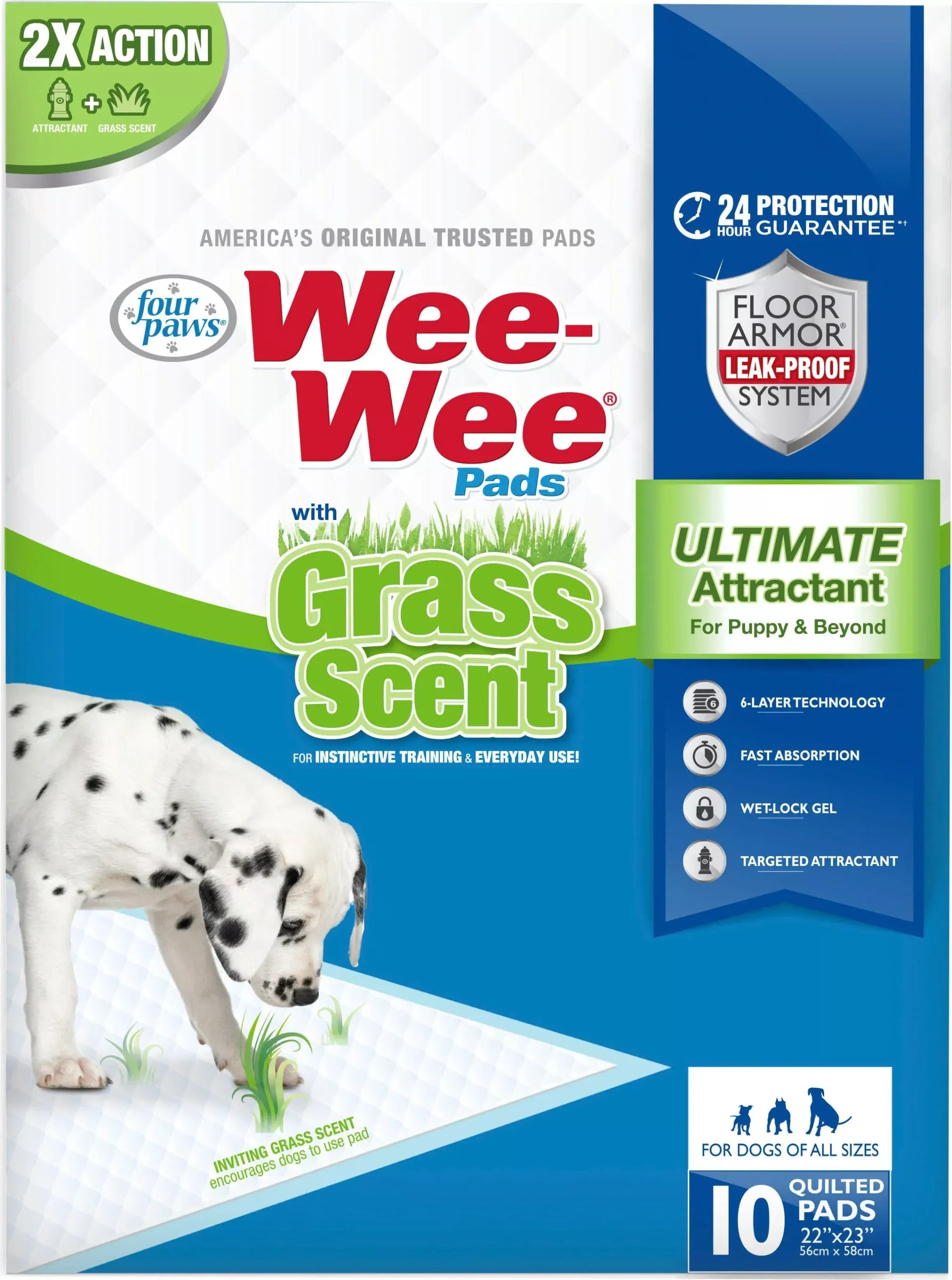 Four Paws Wee-Wee Pads with Grass Scent 22x23 in, 10 Pack