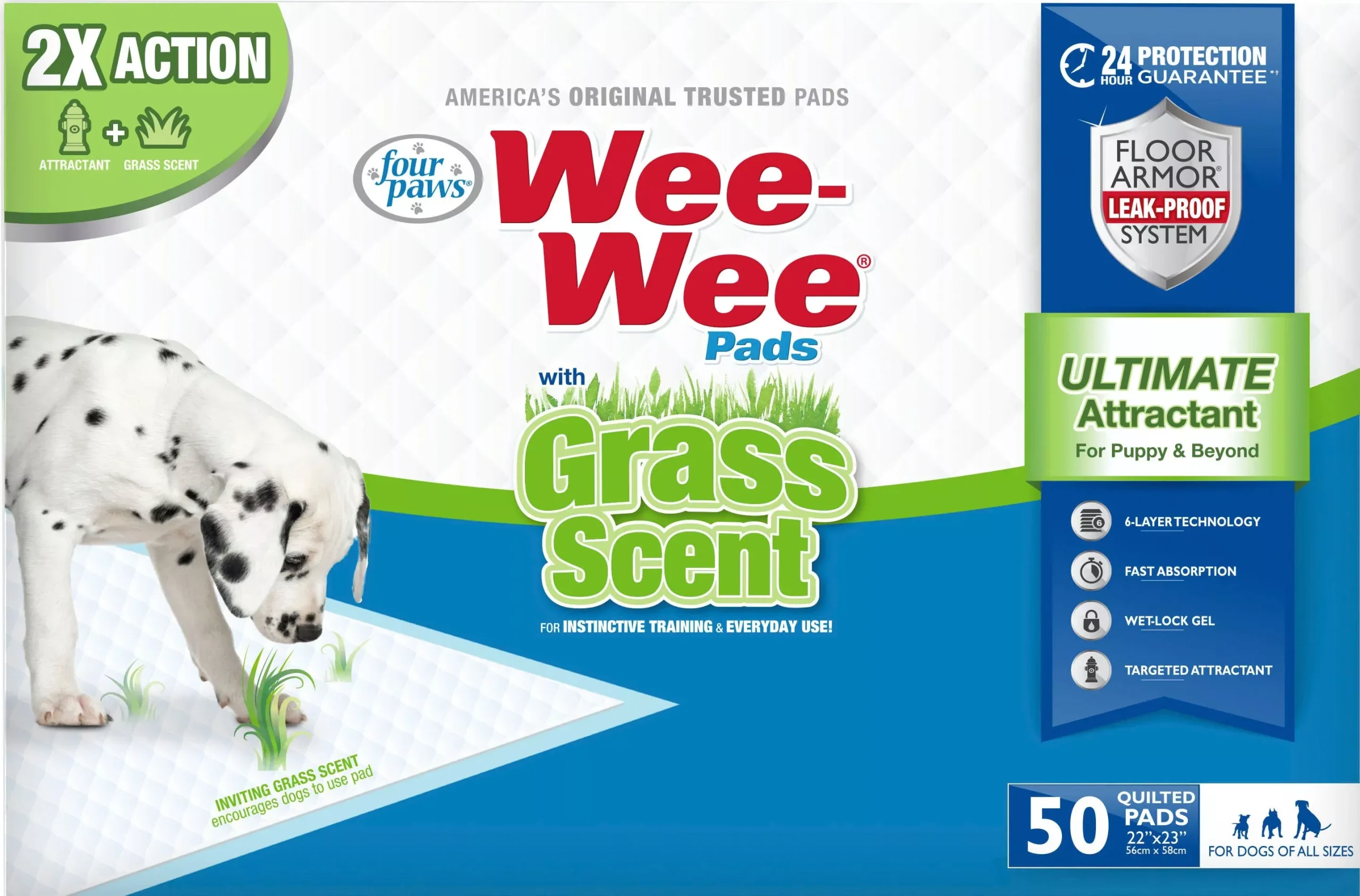 Four Paws Wee-Wee Pads with Grass Scent 22x23 in, 50 Pack