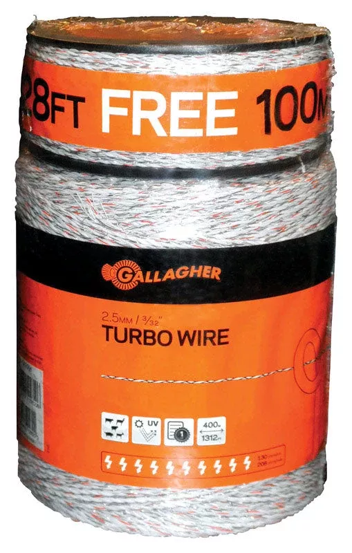 Gallagher Turbo Wire, White, 1,312 ft + 300 ft