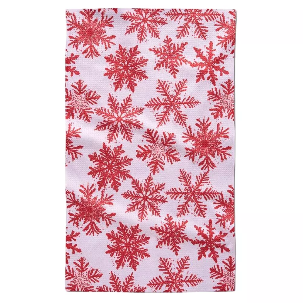 Geometry Snowy Days Red Tea Towel