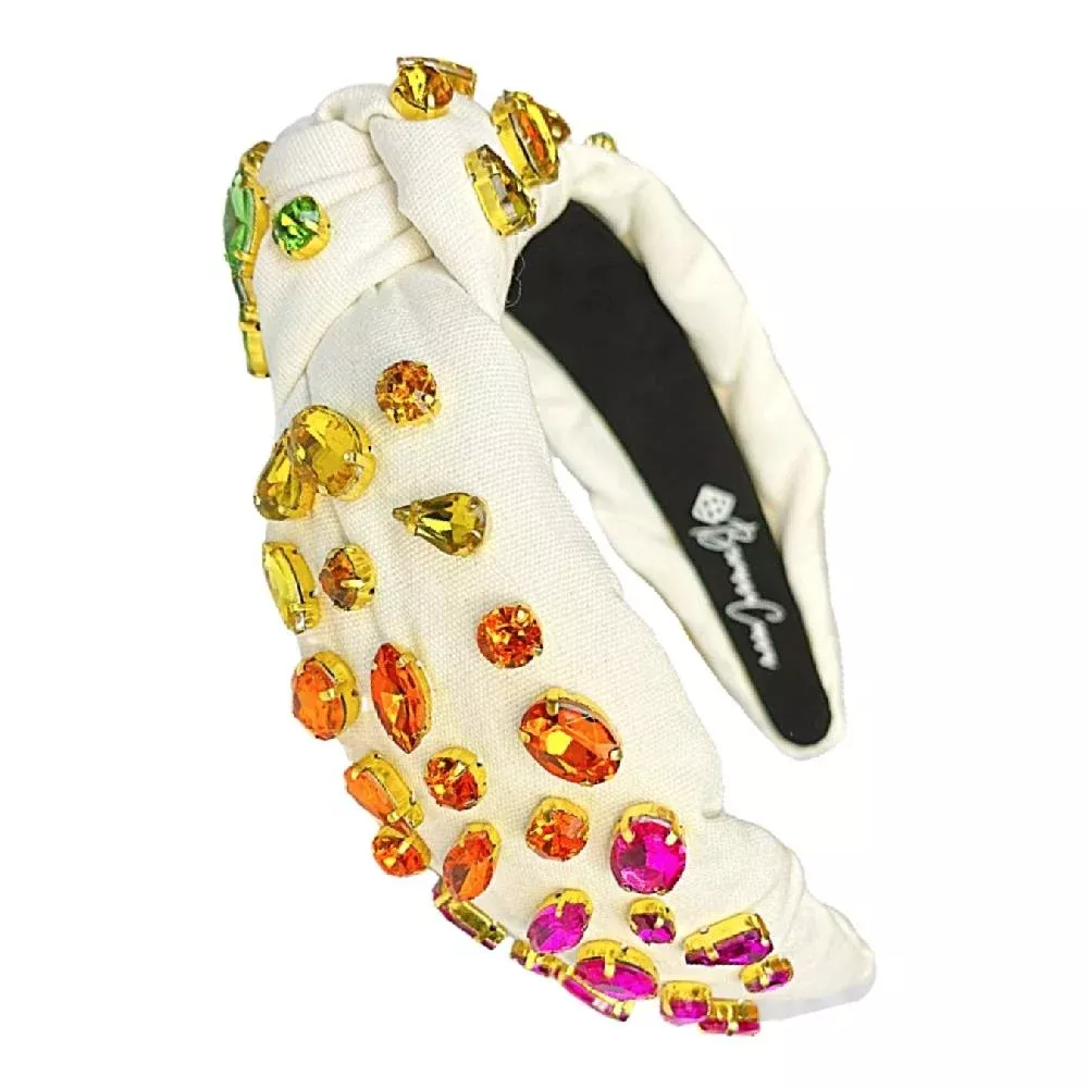 Girl's Ivory Headband w/Rainbow Gradient Crystals