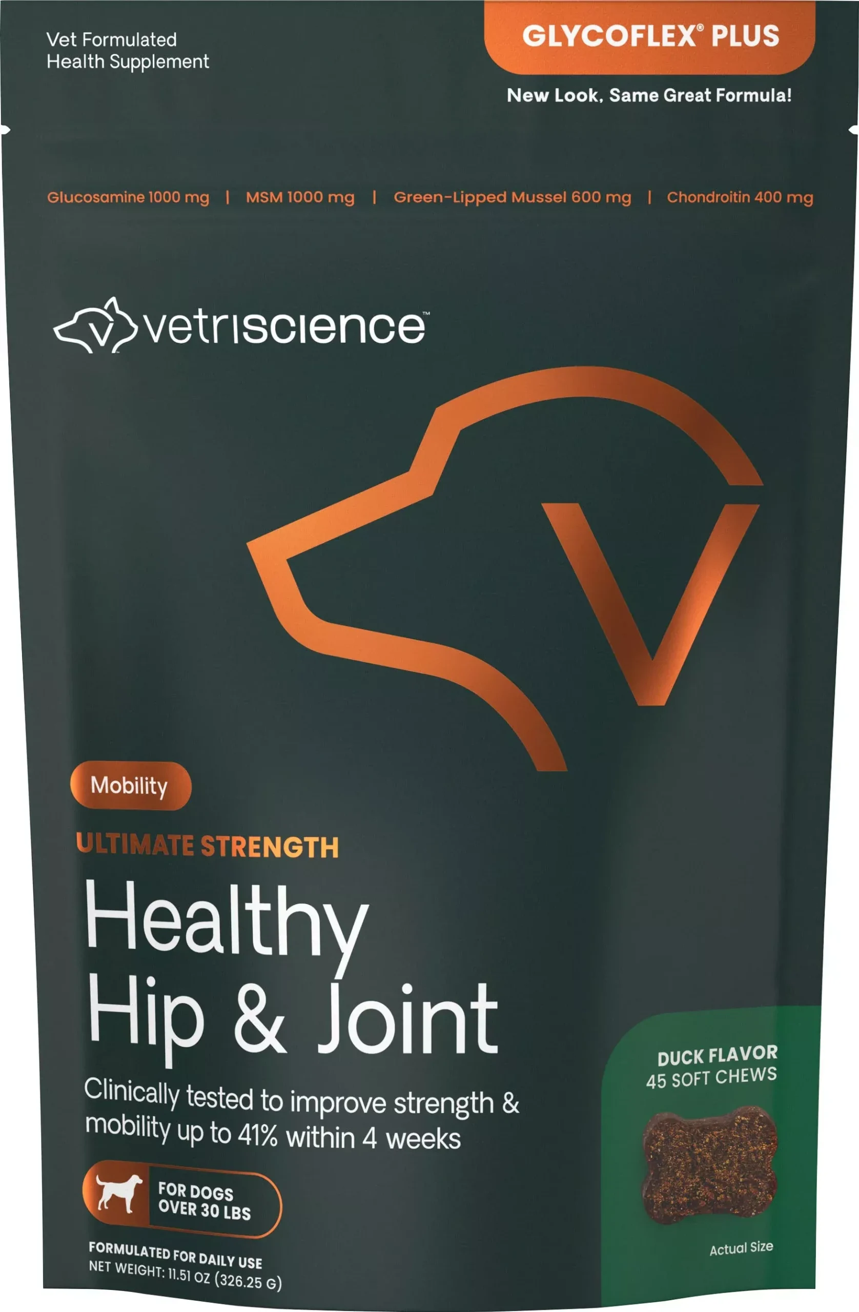 GlycoFlex Plus Joint Support Dog Chews, Duck, 45 Count