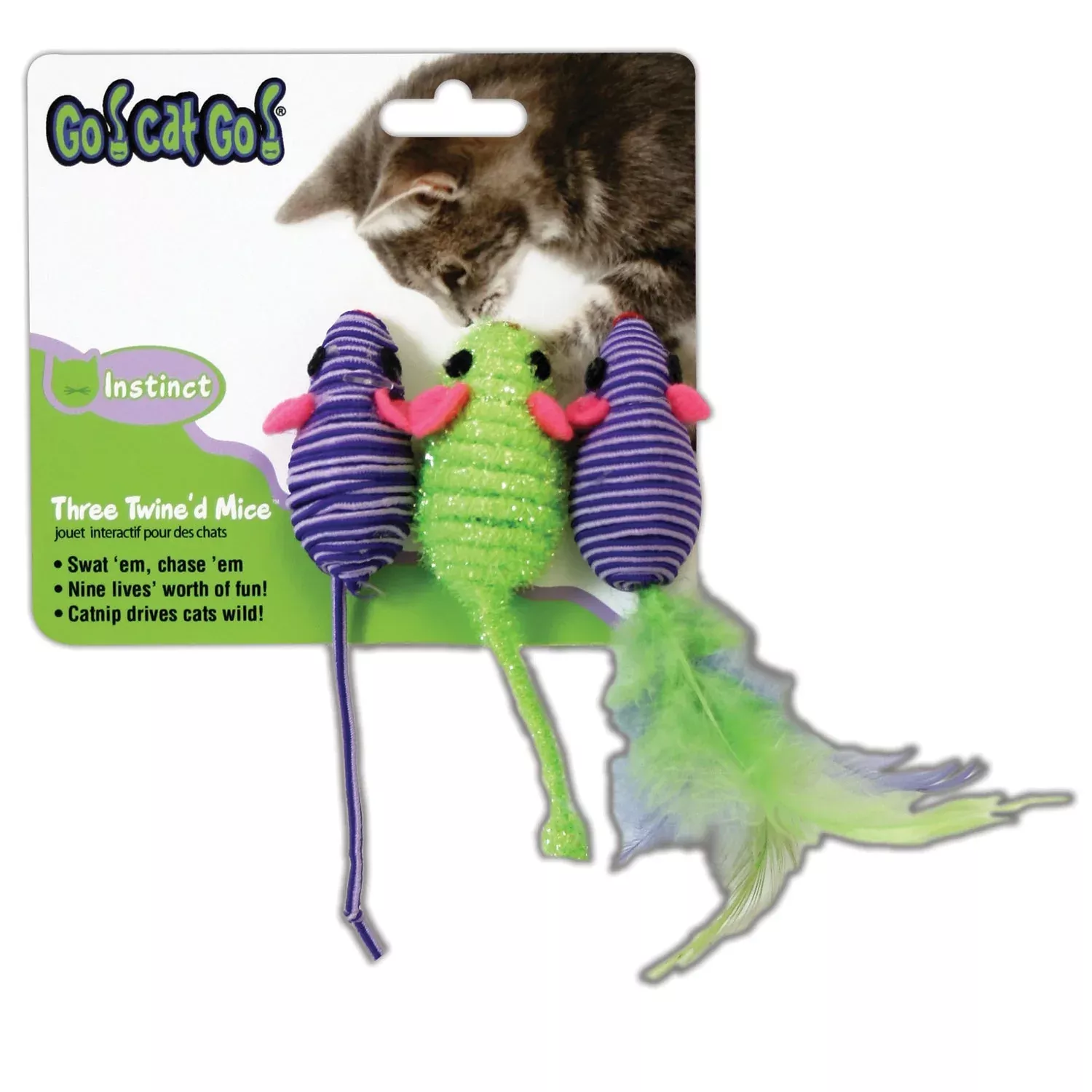 Go Cat Go Three Twined Mice Cat Toy, 3 pk