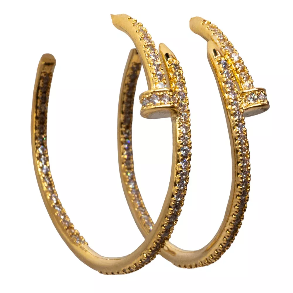 Gold Emma Nail CZ Hoop Earrings