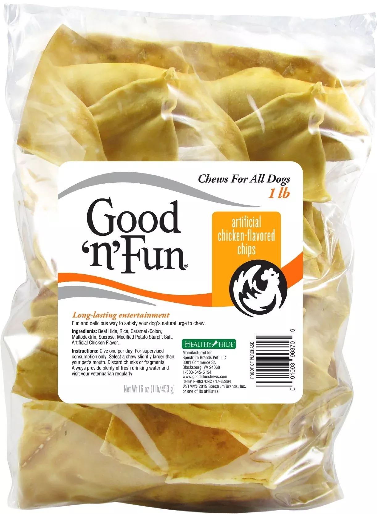 Good 'n' Fun Beefhide Chips Chicken Dog Chews 1 lb