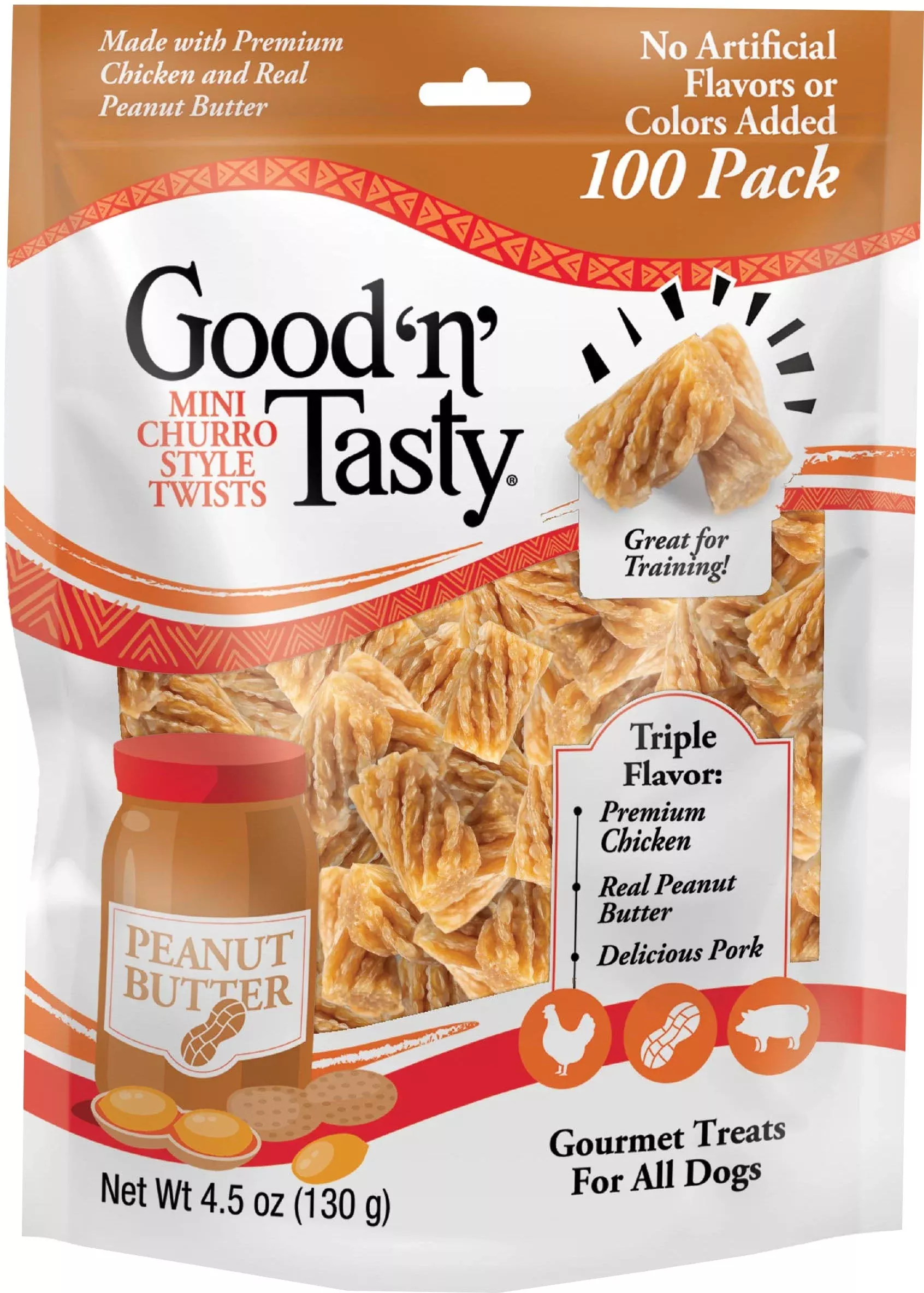 Good 'n' Fun Triple Flavor Mini Churro Twists Chicken & Peanut 100 Count