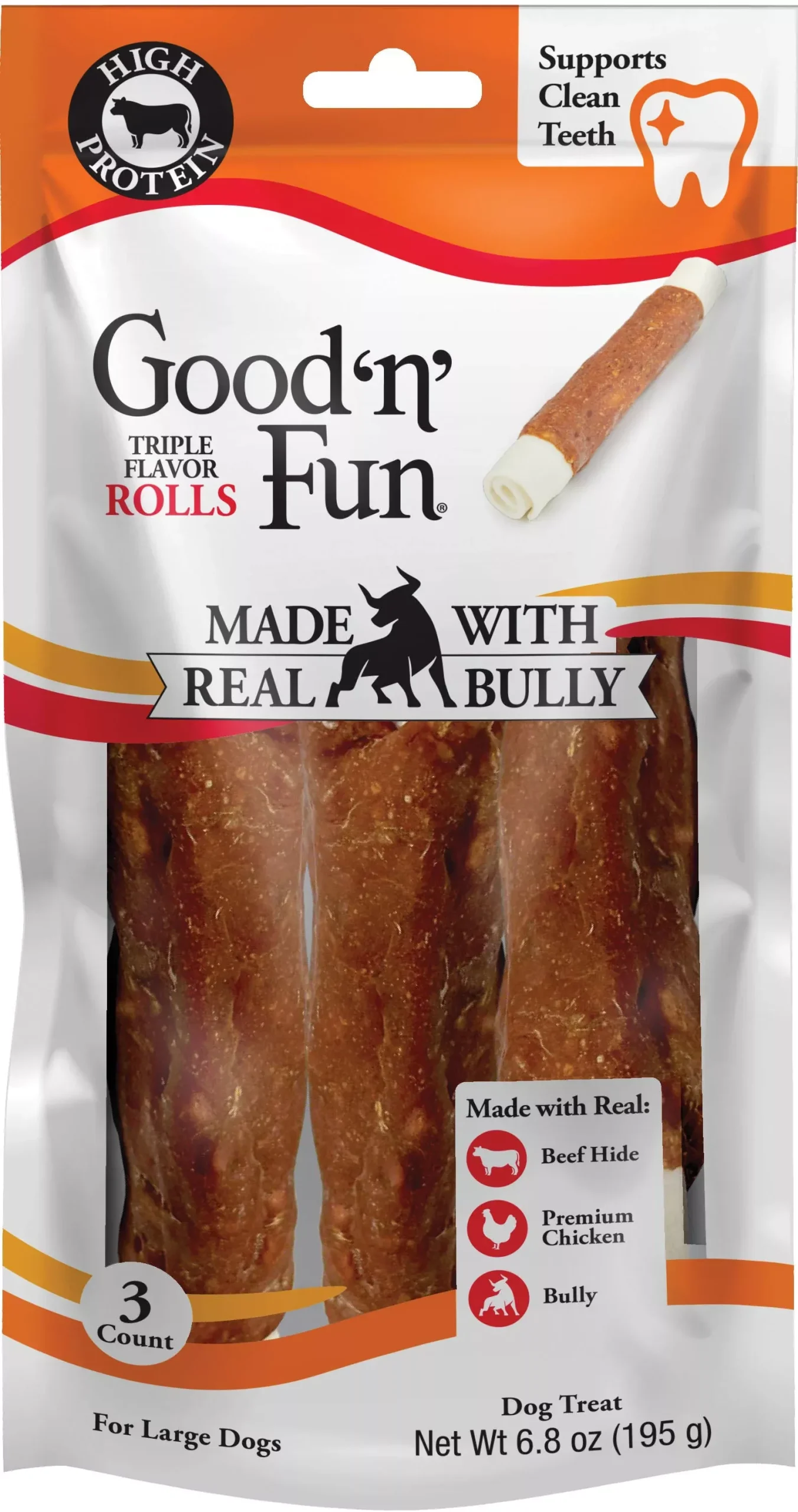 Good 'n' Fun Triple Flavor Rolls, Beef/Chicken/Bully, 6.8 oz, 3 Pack