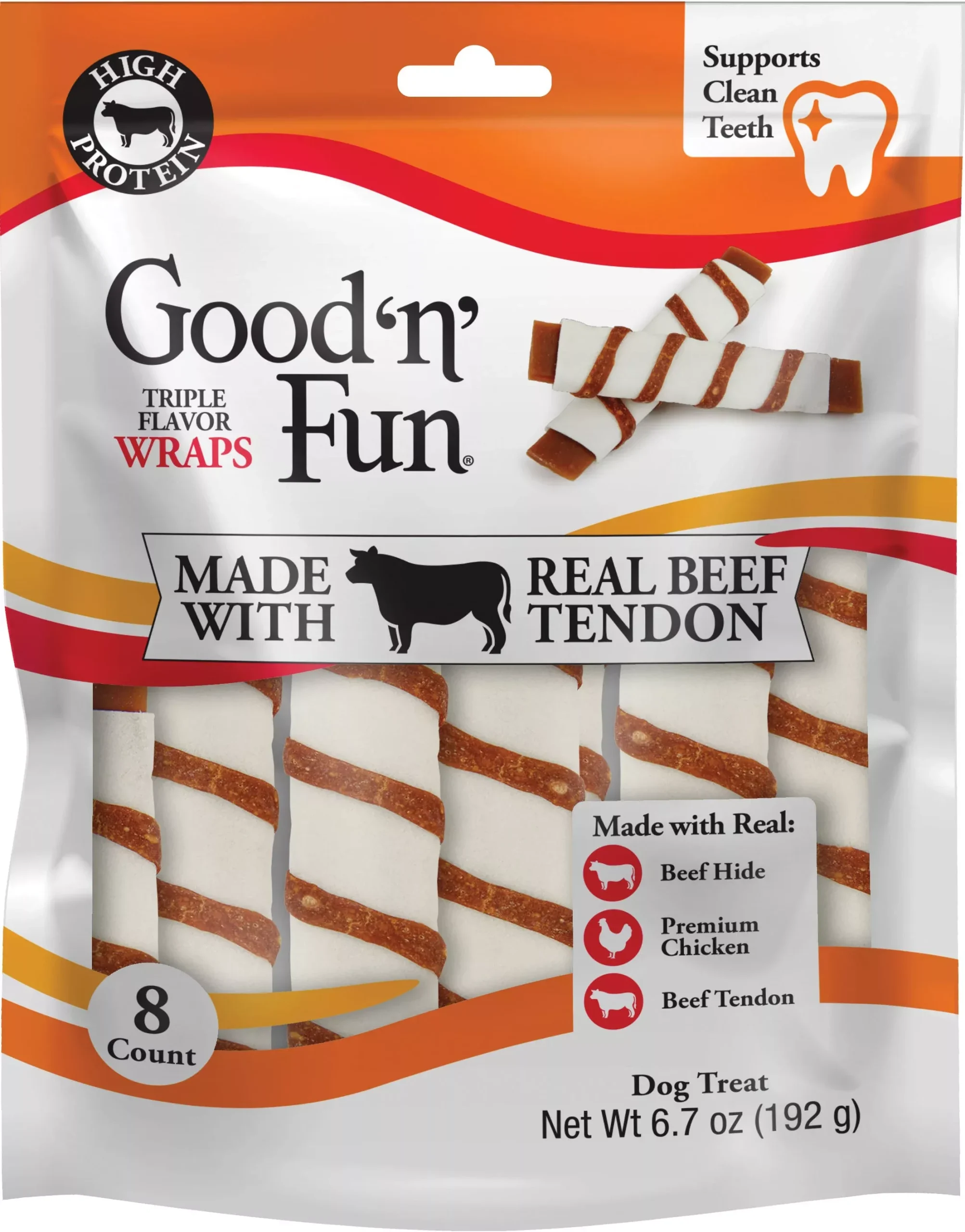 Good 'n' Fun Triple Flavor Wraps Beef & Chicken Dog Chews 6.7 oz 8 Pack