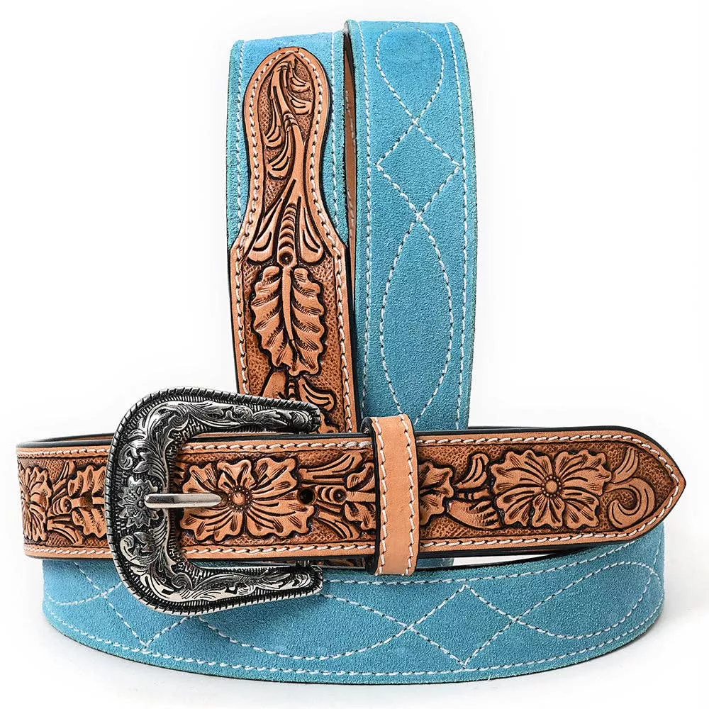 Hand Tooled Genuine American Suede Leather Belt Unisex