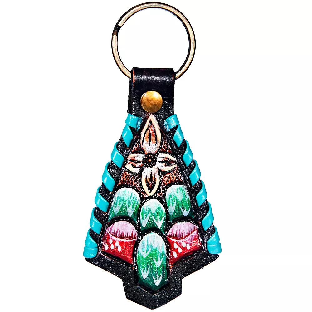 Hand Tooled Leather Key Chain Ring Handcraft Handmade Hilason