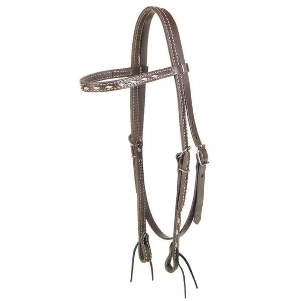 Heavy Oil Browband Headstall w/White Buckstitch