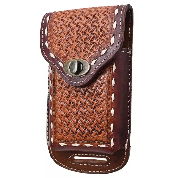 Hilason Basketweave Floral Cell Phone Case Tan American Leather