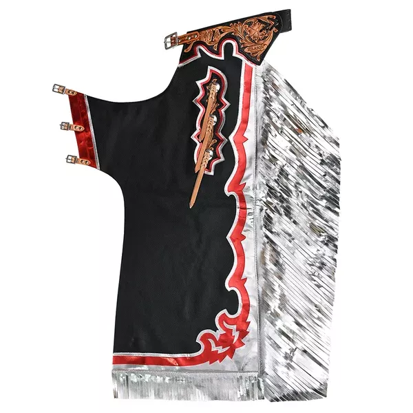HILASON Bull Riding Genuine Black Leather Pro Rodeo Western Chaps Base