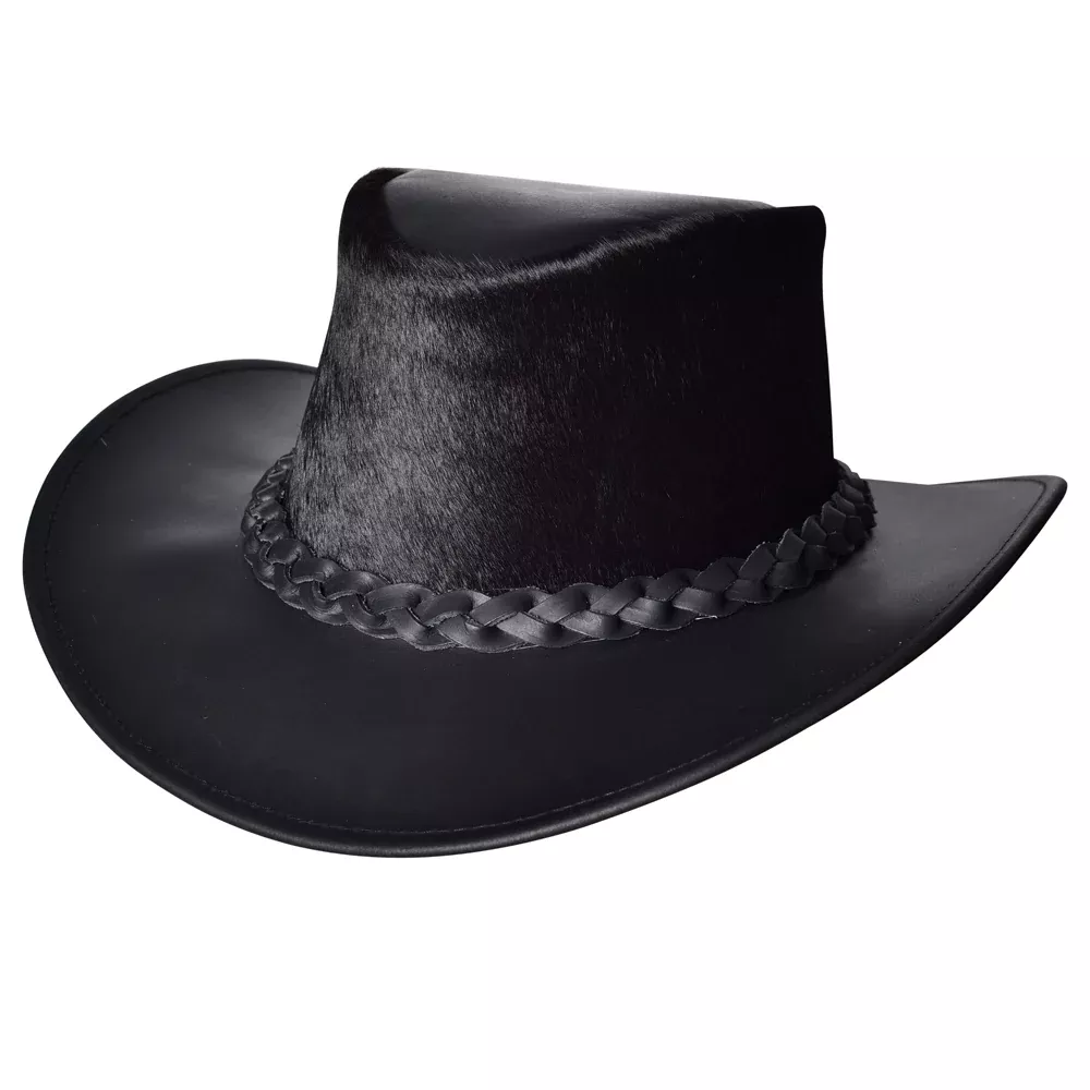 Hilason Cow Leather laminated Cowboy Hat Black