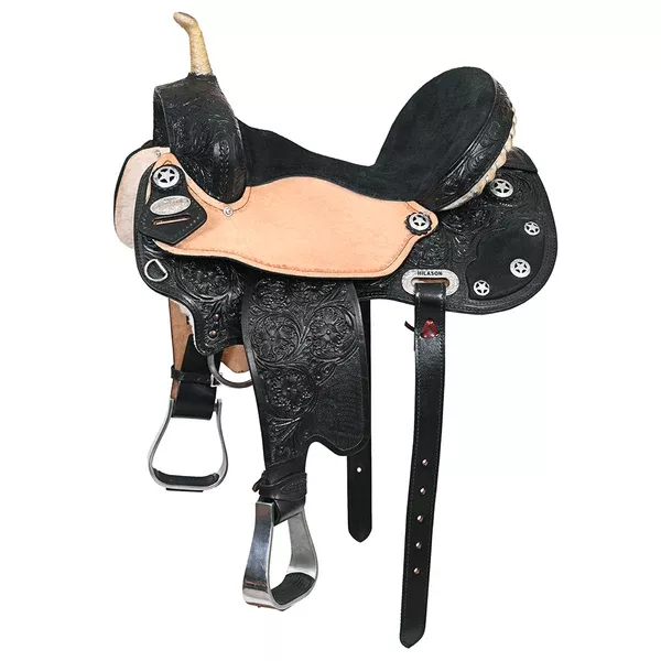 HILASON Flex Tree Western Horse Saddle American Leather Trail Barrel Black