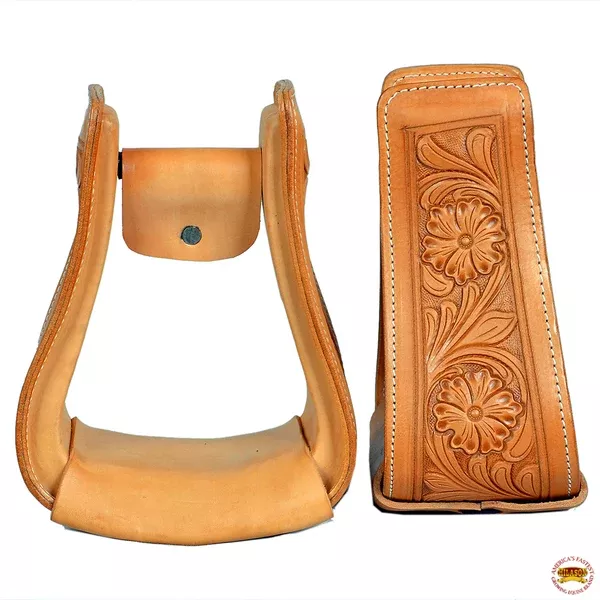 HILASON Horse Western Saddle Leather Floral Stirrups Pair