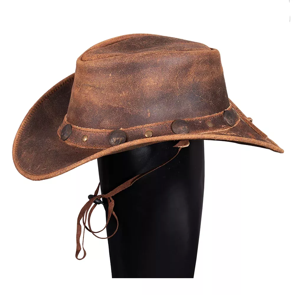 Hilason Premium Cowhide Leather Cowboy Hat Brown