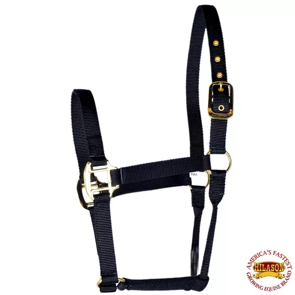Hilason Premium Nylon Horse Halter Black Rolled Throat Strap