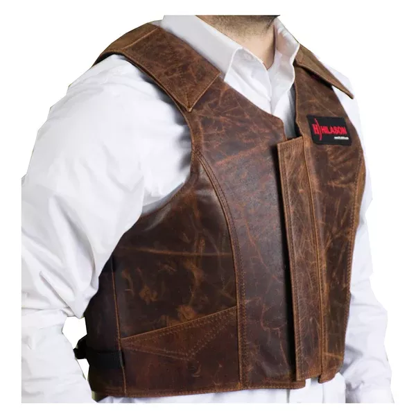 HILASON Safety Bull Riding Vest Protective Leather Brown