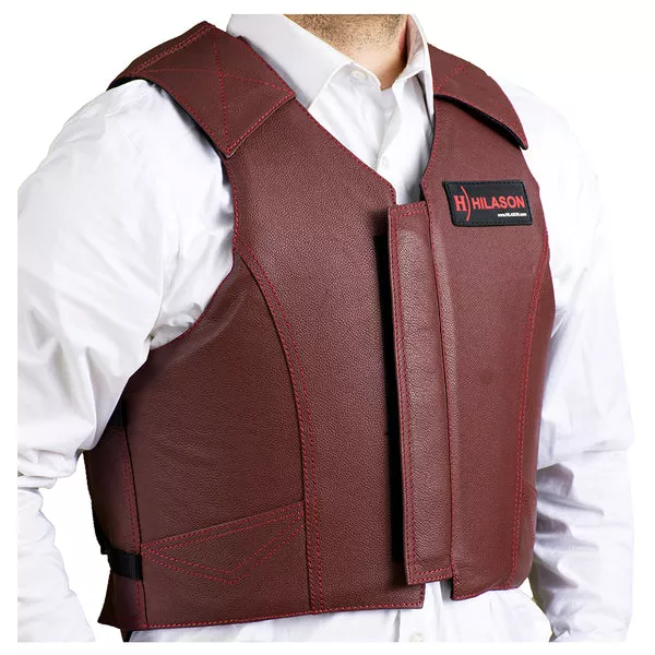 HILASON Safety Bull Riding Vest Protective Leather Maroon