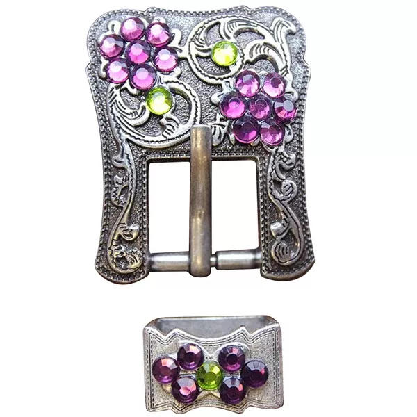 HILASON Screw Back Concho Purple Green Crystals Silver Buckle Set Light Amethyst and Peridot Color
