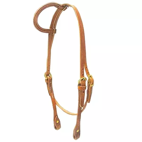 Hilason Single Ear Horse Headstall W/ Chicago Screw Cheeks Tan