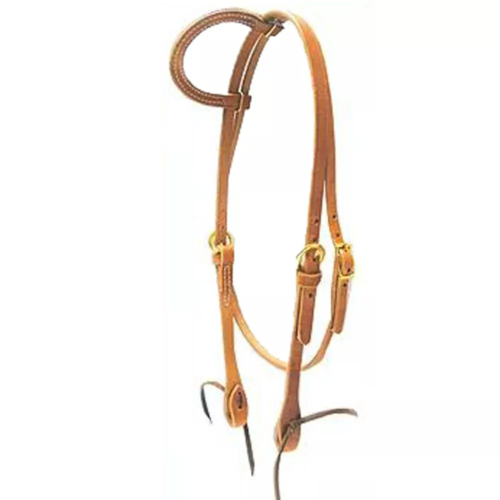 Hilason Single Ear Horse Headstall W/ Throat Laced Cheeks Tan