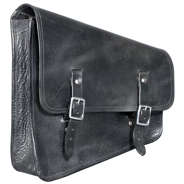 HILASON Top Grain Leather Motorcycle Bike Right & Left Side Saddle Bag Rigid Flap Solo Biker Bag Black 14" Long