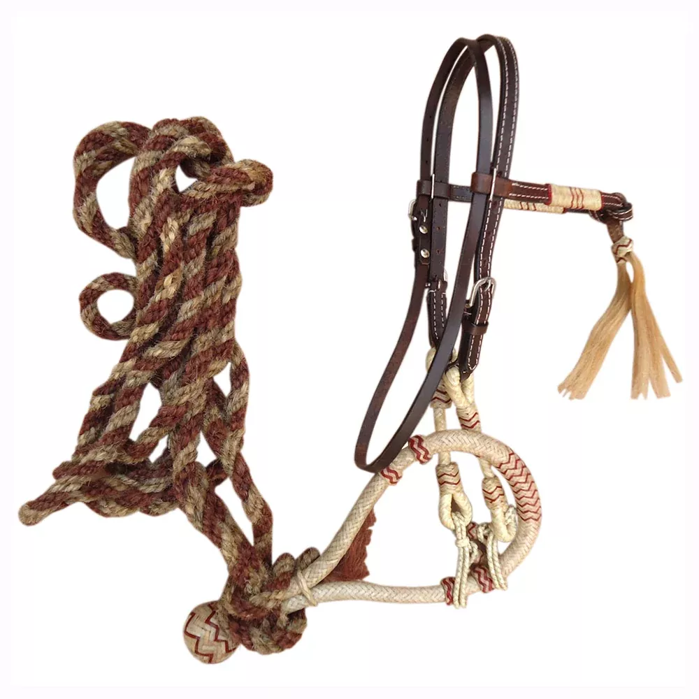 Hilason Western American Leather Bitless Bitfree Headstall Bosal Reins