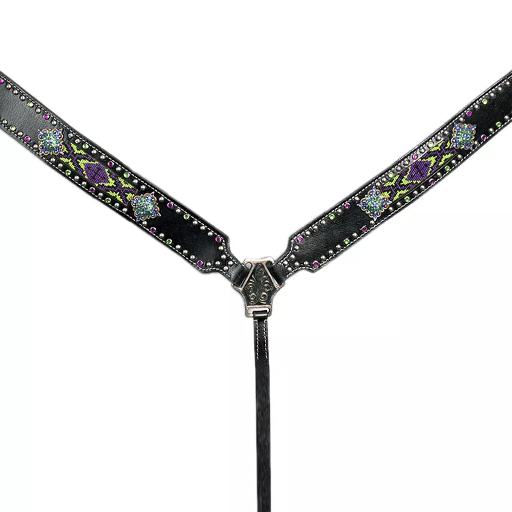 Hilason Western Horse Breast Collar LeatherBeaded Inlay Black