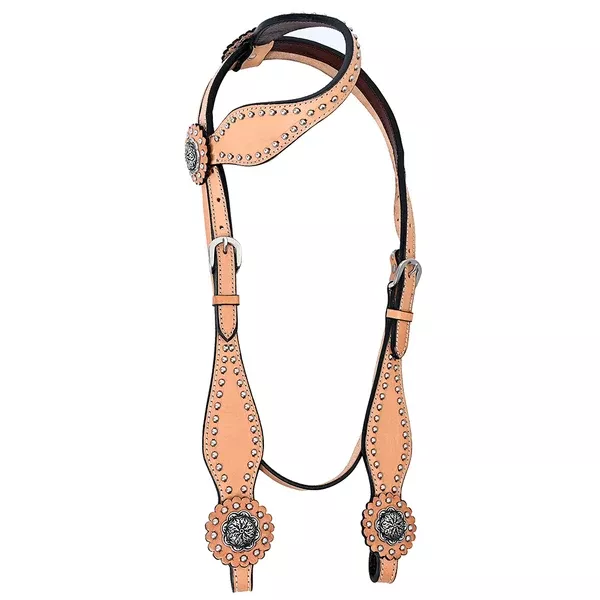 HILASON Western Horse Concho American Leather Headstall ‎Tan