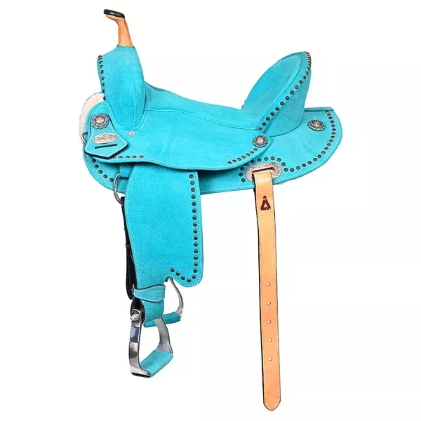 HILASON Western Horse Flex Tree Barrel Trail in Leather Saddle Turquoise