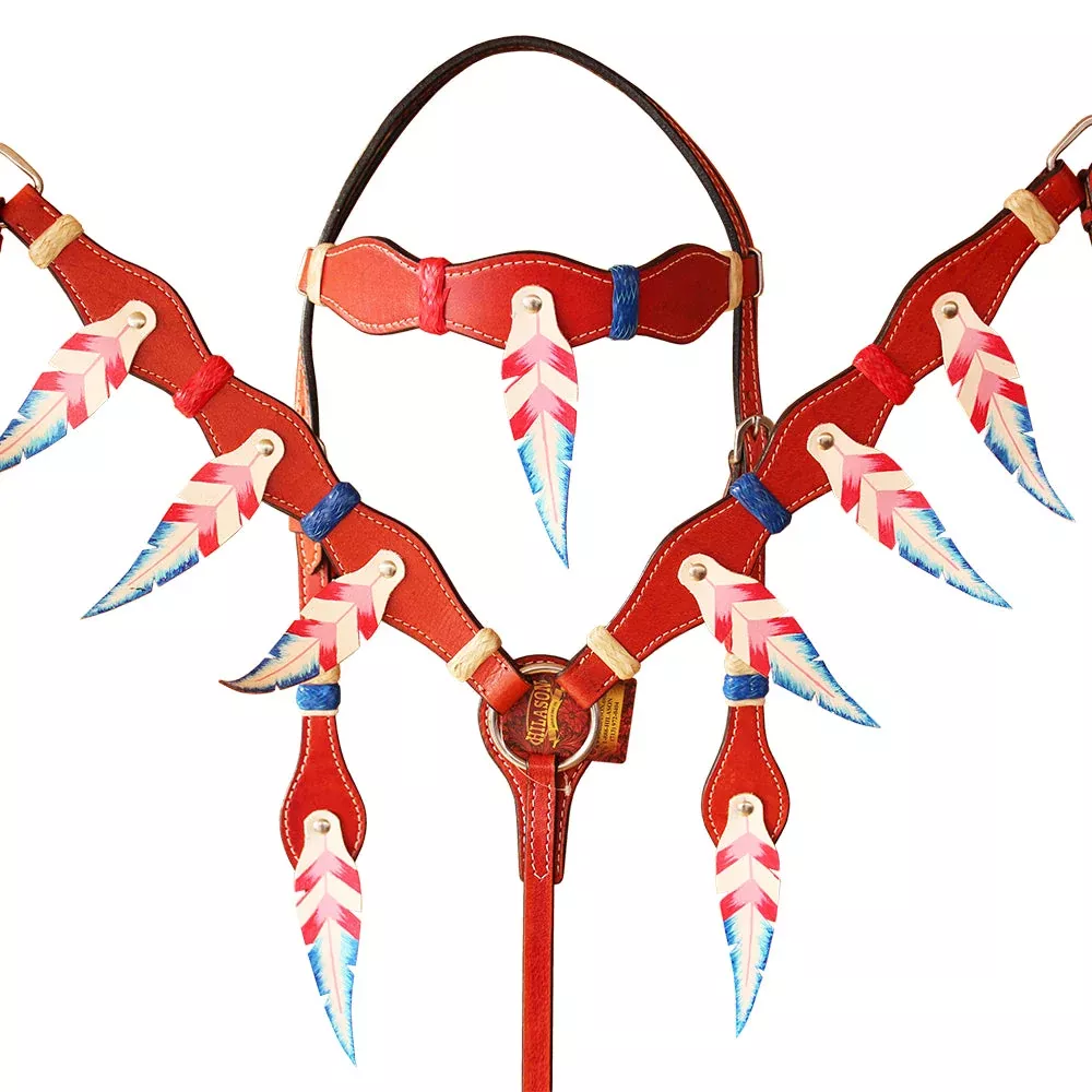 HILASON Western Horse Headstall Breast Collar American Leather Mahogany