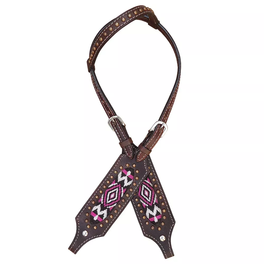 Hilason Western Horse Headstall Leather Beaded Inlay dark brown