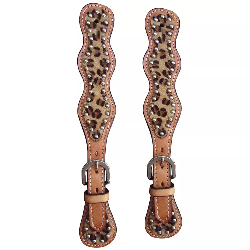 Hilason Western Leather Spur Straps Leopard Cheetah Hair On
